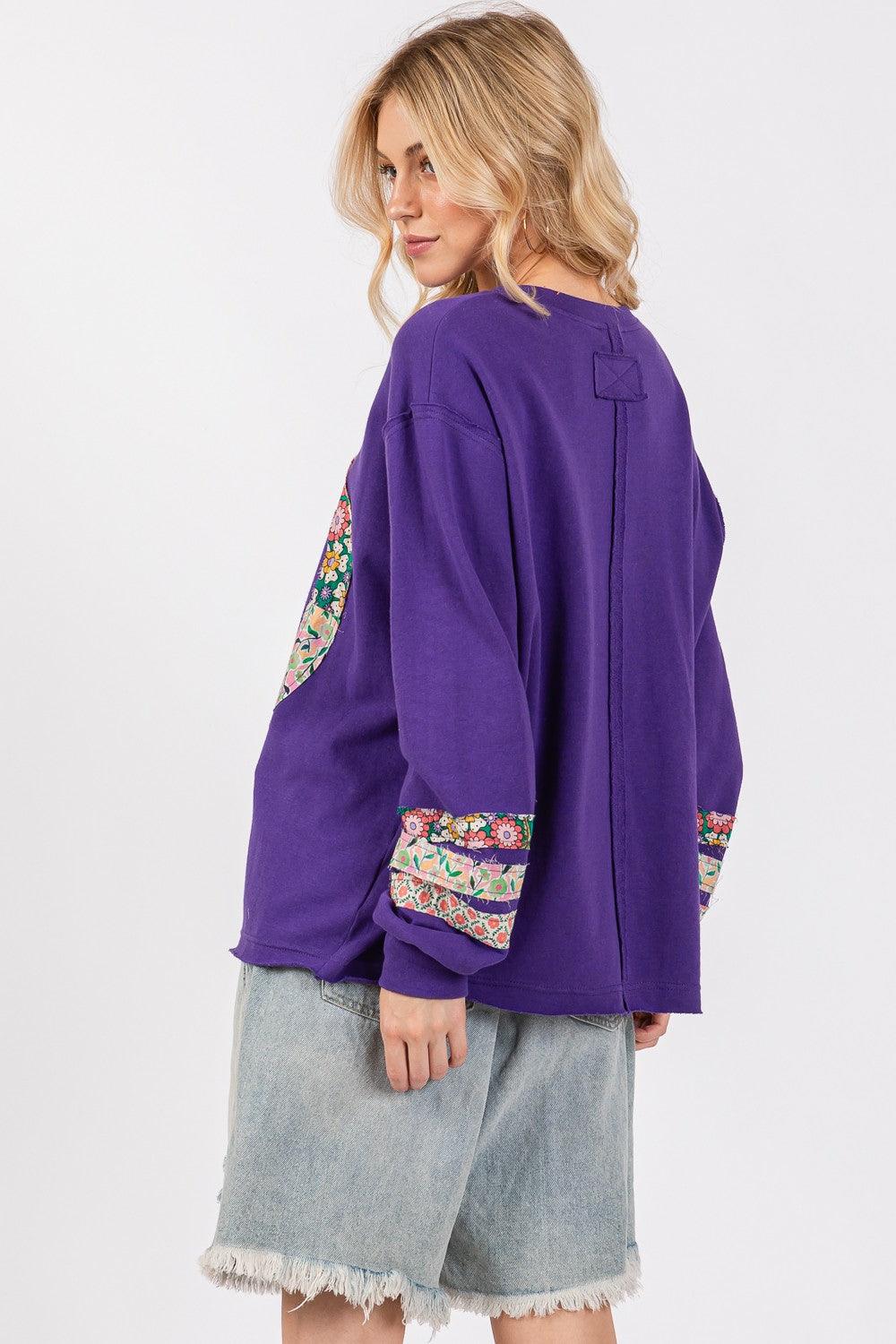 SAGE+FIG Peace Applique Patch Long Sleeve Top for Women