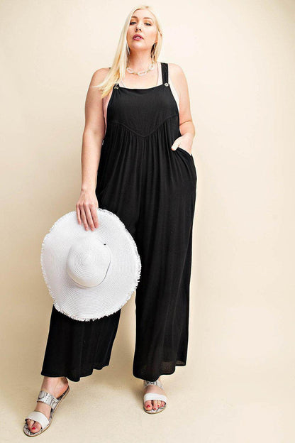 Kori America Full Size Sleeveless Ruched Wide Leg Overalls - Selvanelle