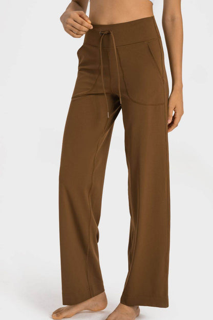 Millennia Drawstring Waist Wide Leg Sports Pants with Pockets - Selvanelle