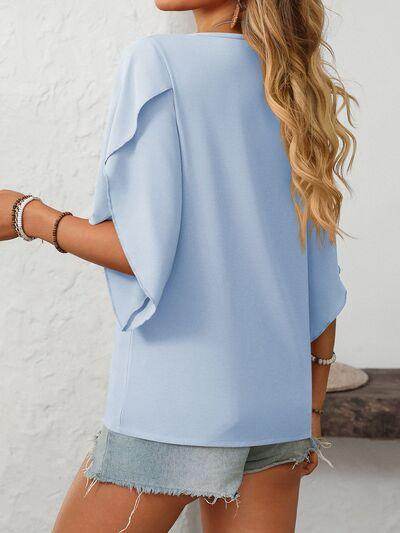 Mandy Ruffled Asymmetrical Neck Half Sleeve Blouse for Women - Selvanelle