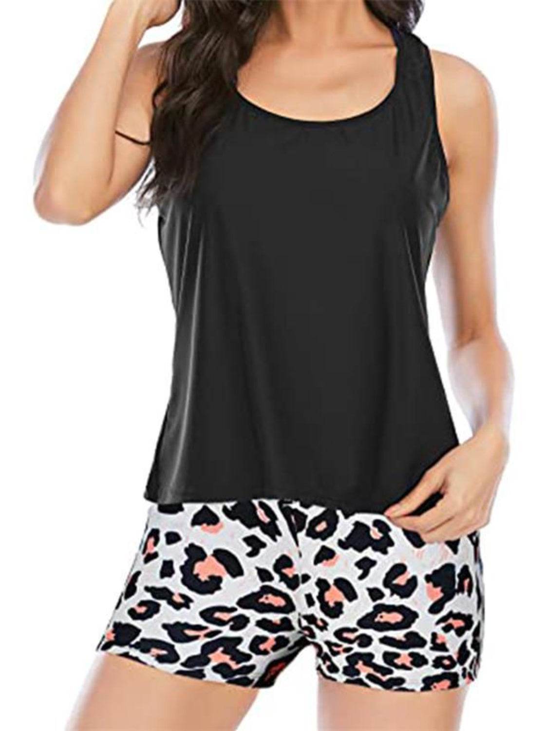 Cutout Printed Round Neck Three-Piece Swim Set - Selvanelle