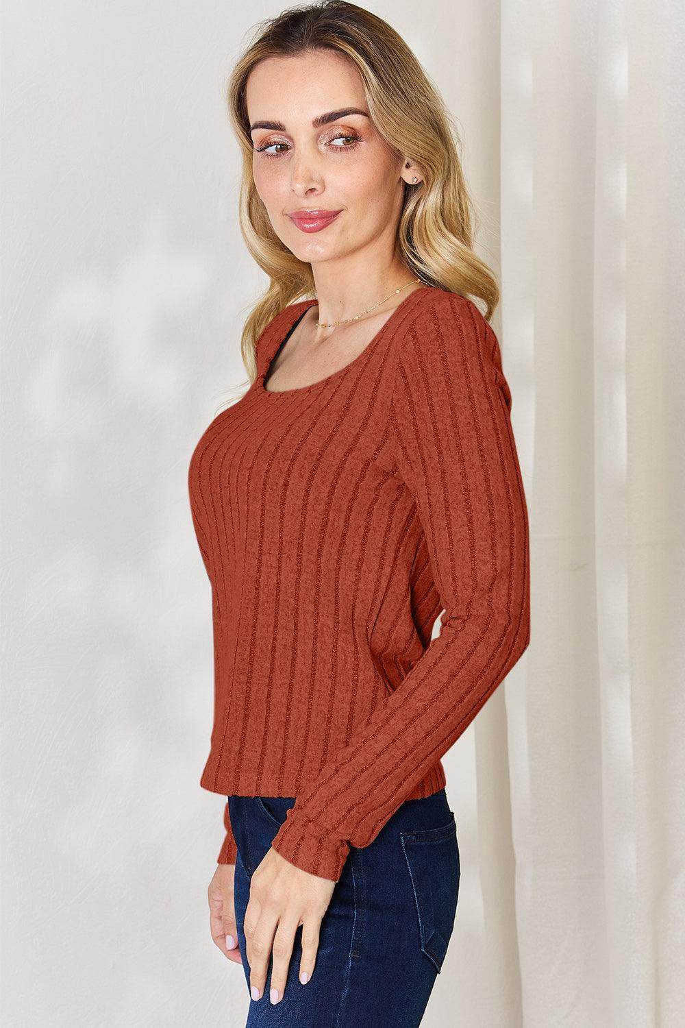 Basic Bae Full Size Ribbed Long Sleeve T-Shirt for Women - Selvanelle