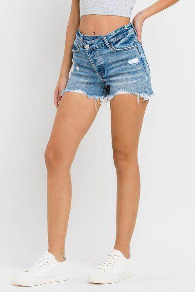 Lovervet Stepped Waist Raw Hem Denim Shorts for Summer - Selvanelle