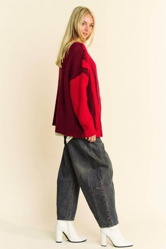 Davi & Dani Cable-Knit Color Block Open Front Cardigan Cozy - Selvanelle