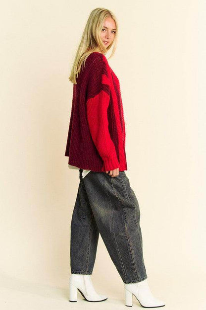 Davi & Dani Cable-Knit Color Block Open Front Cardigan Cozy - Selvanelle