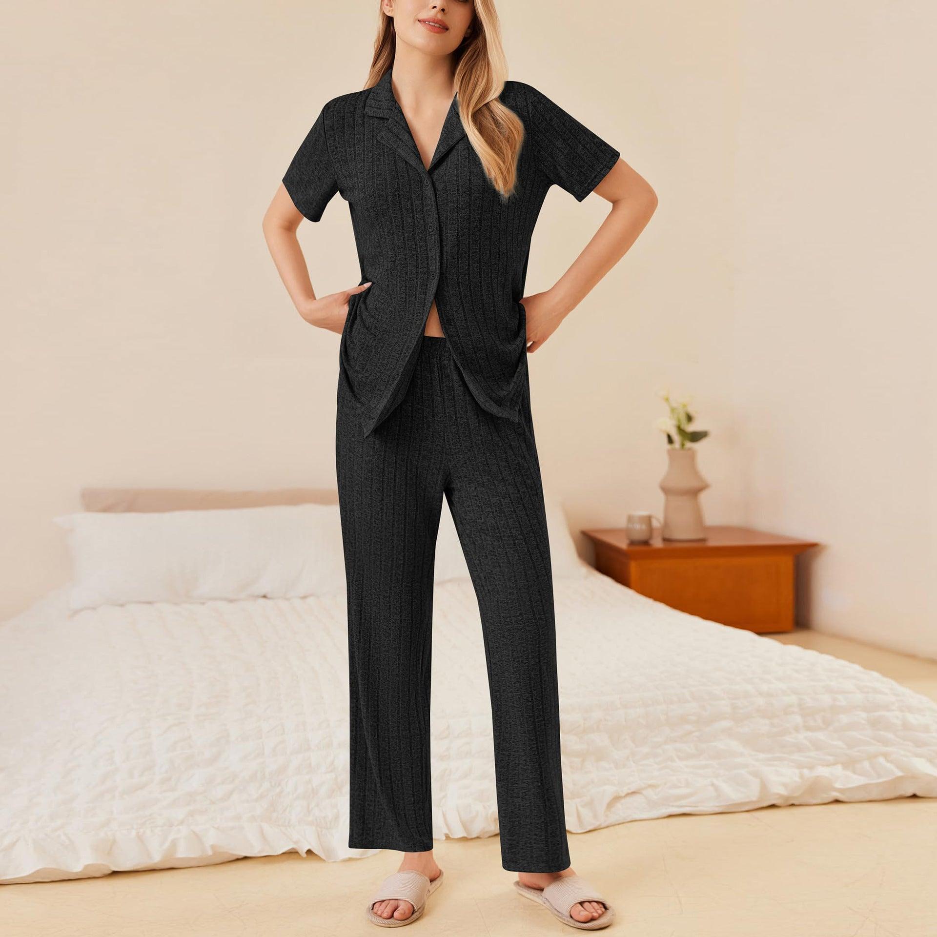 Button Down Long Sleeve Top and Pants Lounge Set for Women