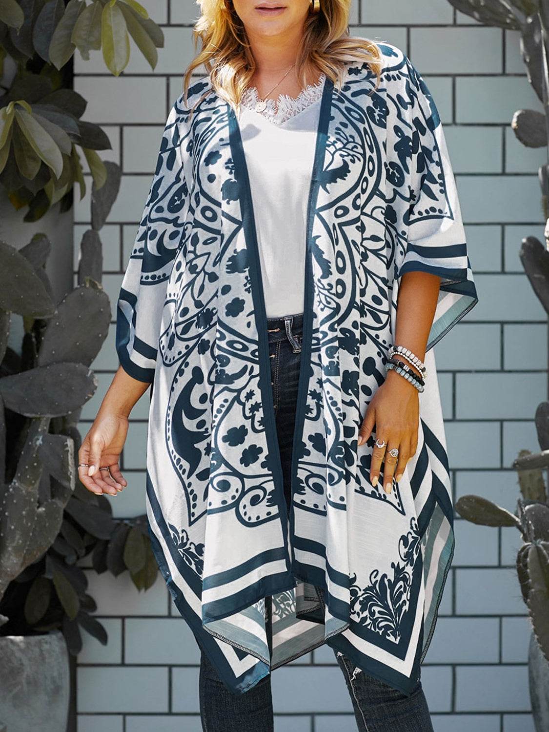 Printed Open Front Cover-Up - Selvanelle