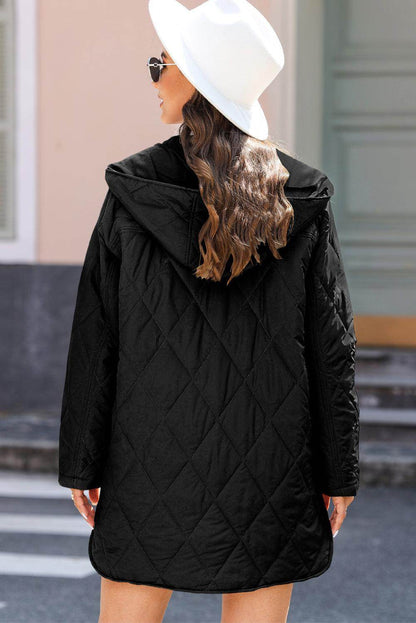 Snap Down Long Sleeve Quilted Winter Coat for Women - Selvanelle