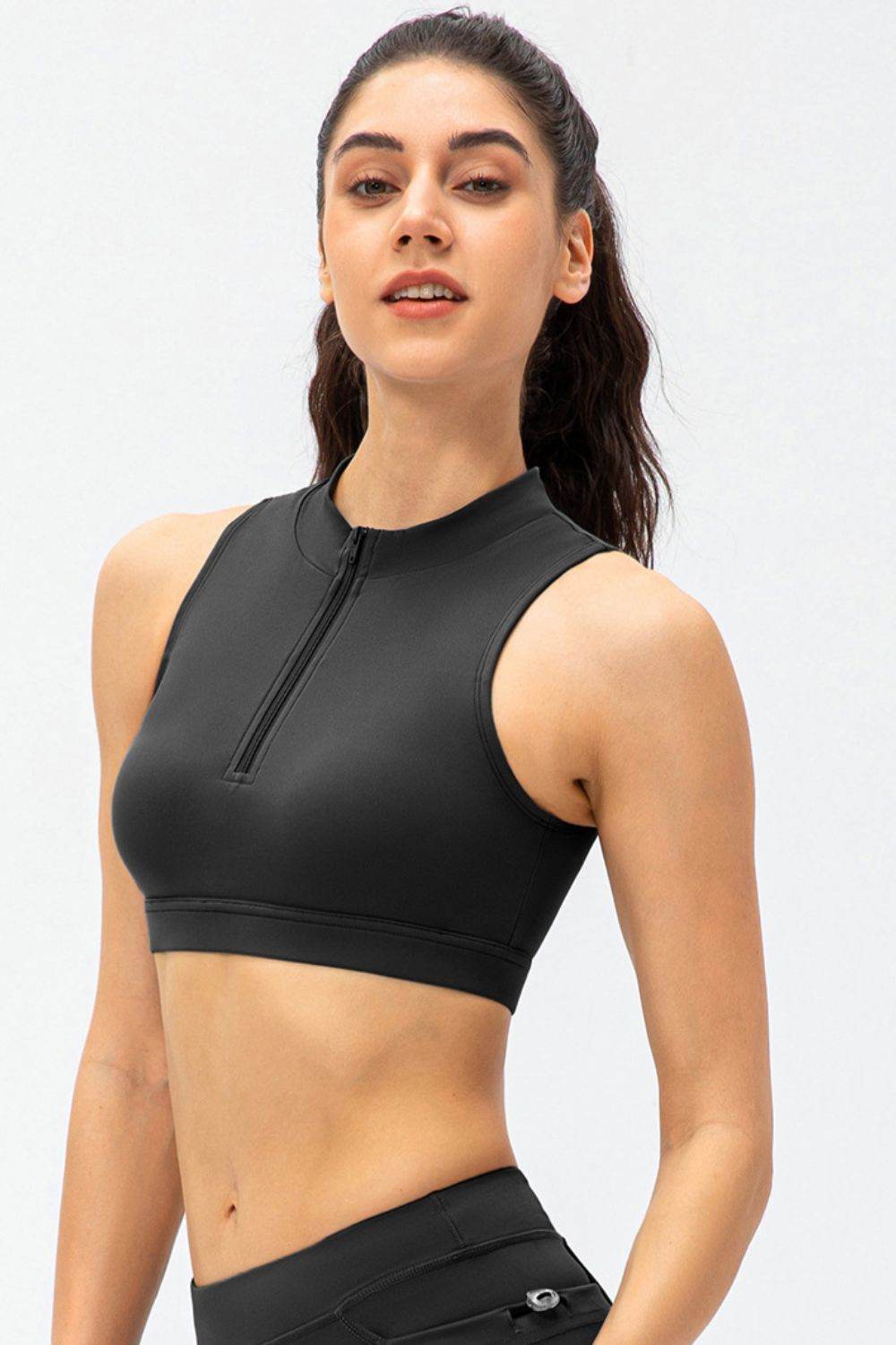 Full Size Cropped Cutout Back Zipper Front Active Tank Top - Selvanelle