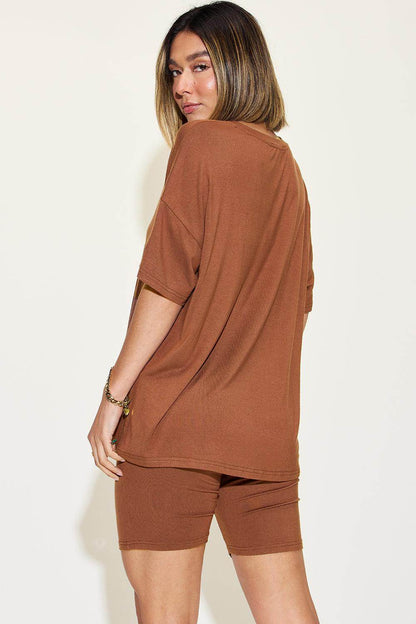 Basic Bae Full Size V-Neck Drop Shoulder T-Shirt Set - Selvanelle