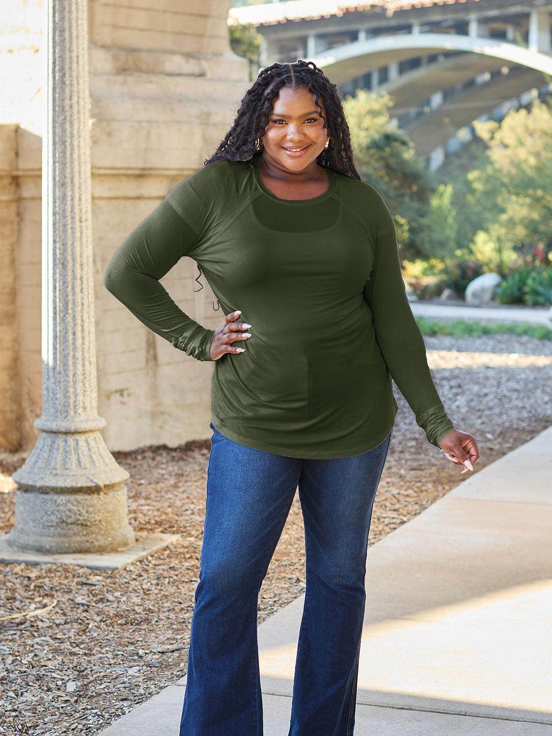 Basic Bae Full Size Round Neck Long Sleeve T-Shirt for All - Selvanelle