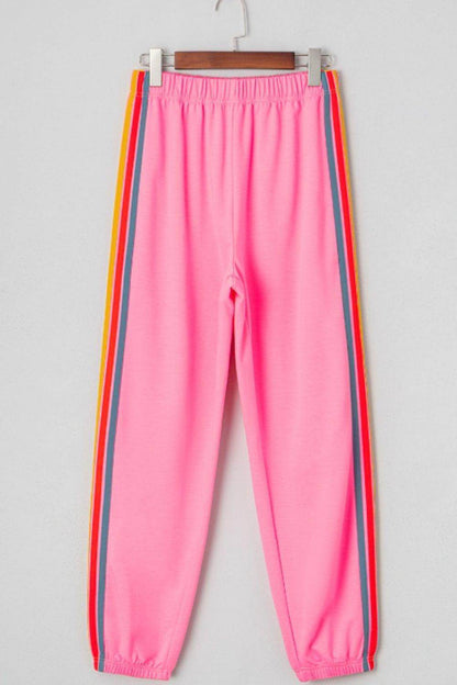 Contrast Striped Elastic Waist Active Pants for Women - Selvanelle
