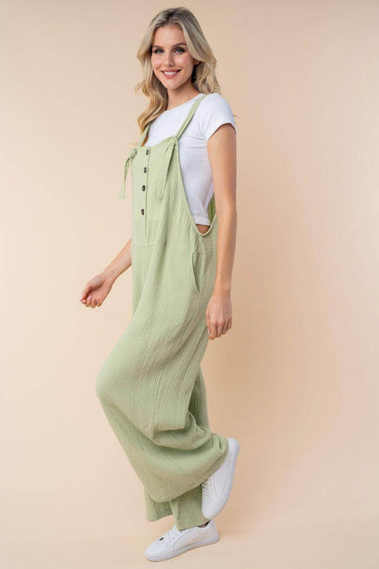 White Birch Texture Sleeveless Wide Leg Jumpsuit for Women - Selvanelle