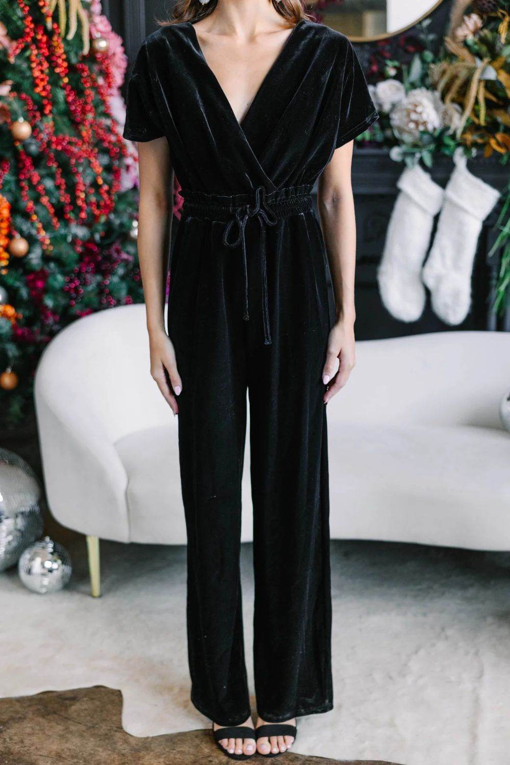 Drawstring Surplice Short Sleeve Jumpsuit - Selvanelle