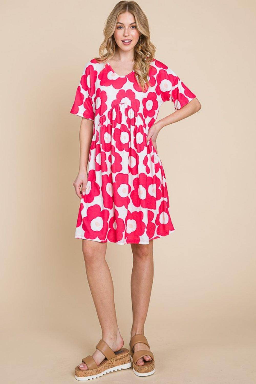 BOMBOM Flower Print Ruched Dress for Stylish Everyday Wear - Selvanelle