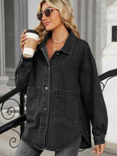 Removable Hood Button Up Long Sleeve Denim Jacket for Women - Selvanelle