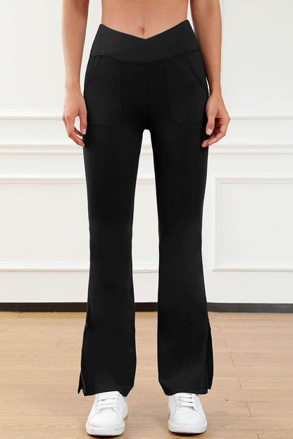 Wide Waistband Slit Bootcut Active Pants for Women - Selvanelle