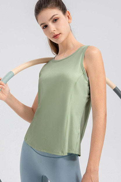 Wide Strap Round Neck Active Tank for Comfortable Workouts - Selvanelle