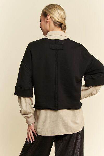 Davi & Dani Faux Layered French Terry Contrast Top Style - Selvanelle