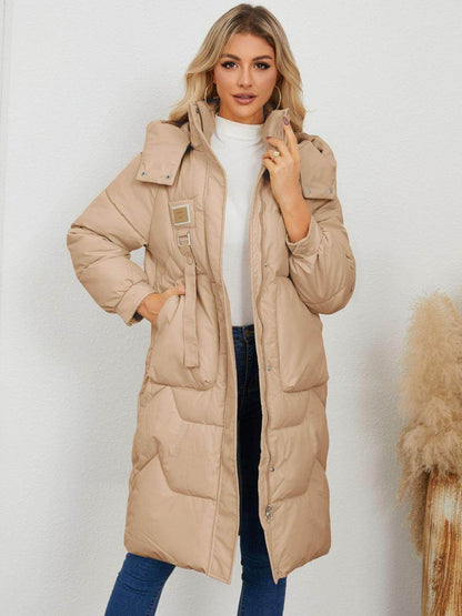 Long Sleeve Longline Hooded Winter Coat for Women - Selvanelle