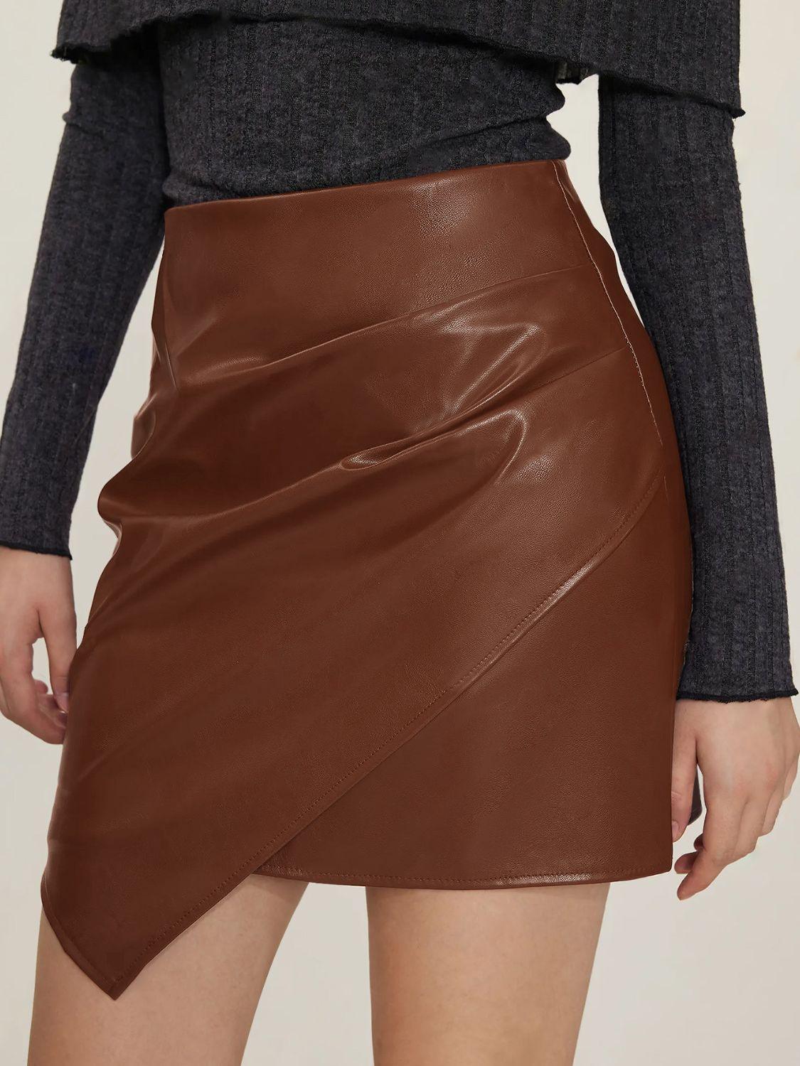 Ruched Mini Skirt with Zipper for Women Opaque Style