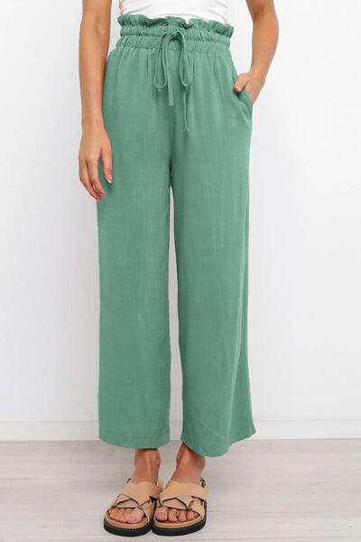 Drawstring Paperbag Waist Wide Leg Pants for Women - Selvanelle
