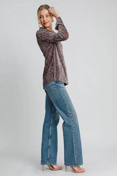 Umgee Side Slit Texture Button Up Shirt for Stylish Looks - Selvanelle