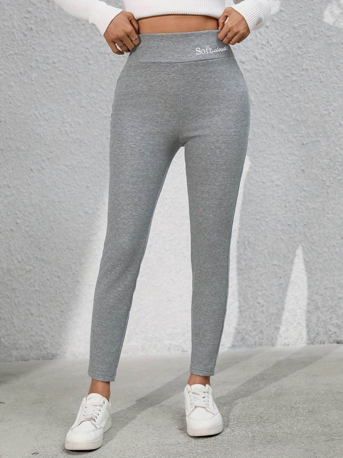 Full Size Letter Embroidered High Waist Leggings for Women - Selvanelle