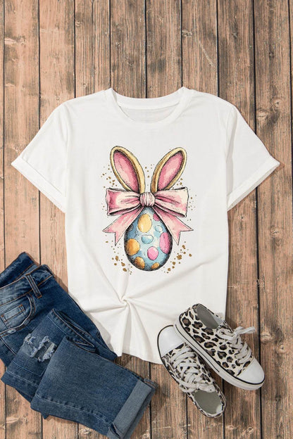 Easter Egg Bow Bunny Ear Graphic T-Shirt - Selvanelle