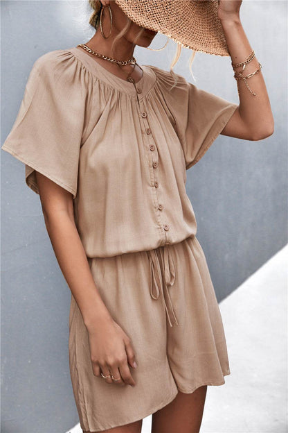 Buttoned Gather Detail Romper - Selvanelle
