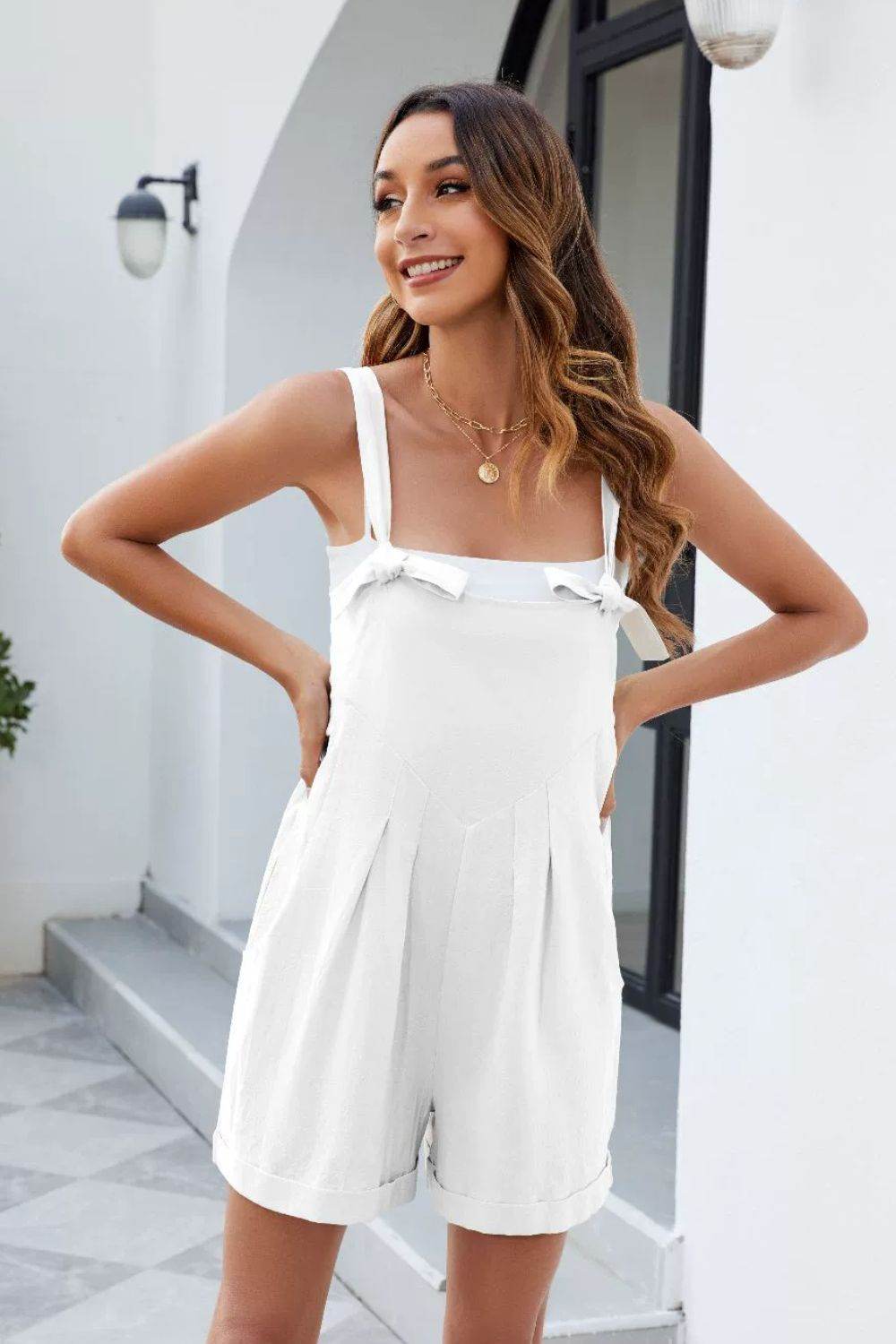 Knotted Strap Romper with Pockets - Selvanelle