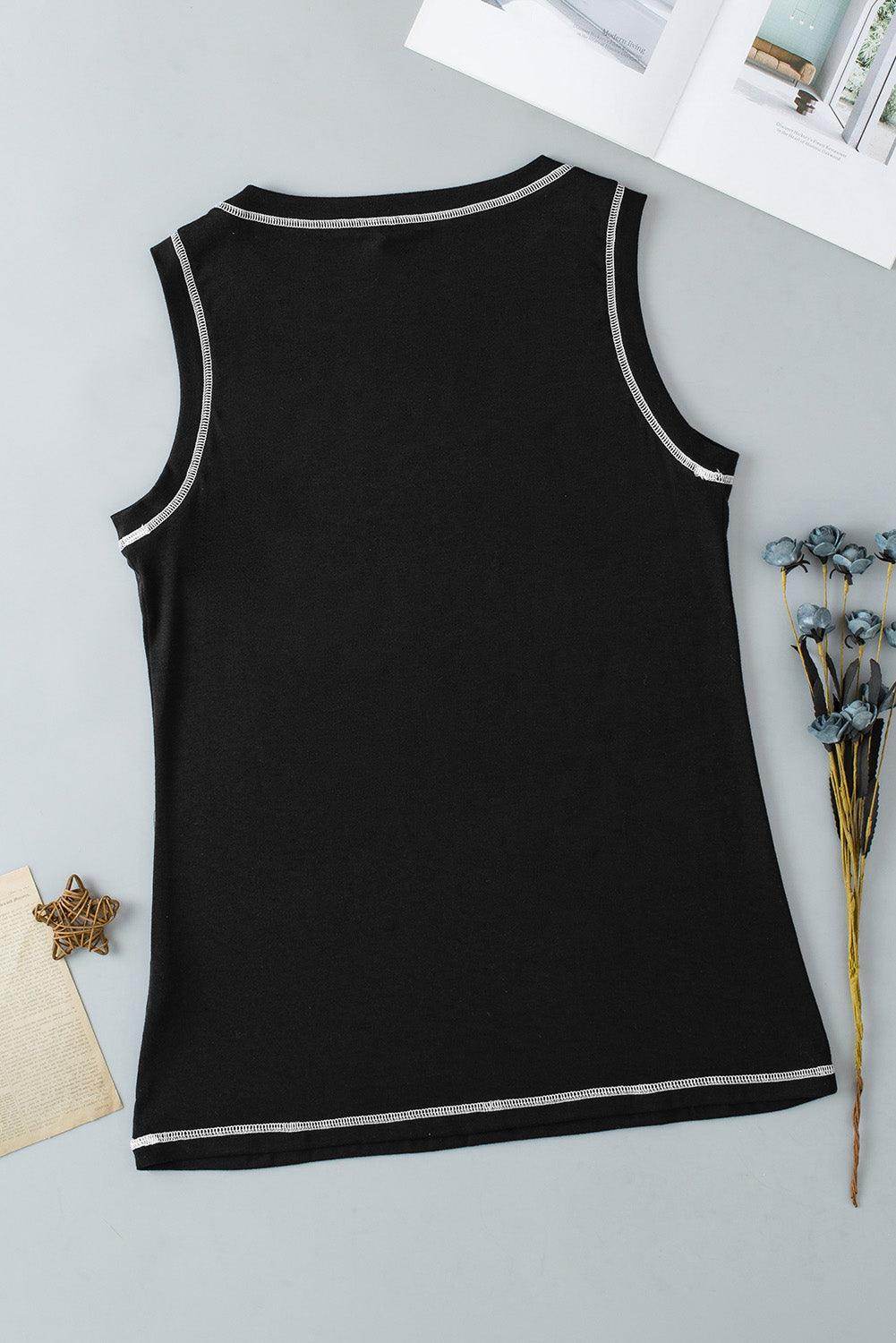 Rhinestone Smile Face Round Neck Tank Top for Women - Selvanelle