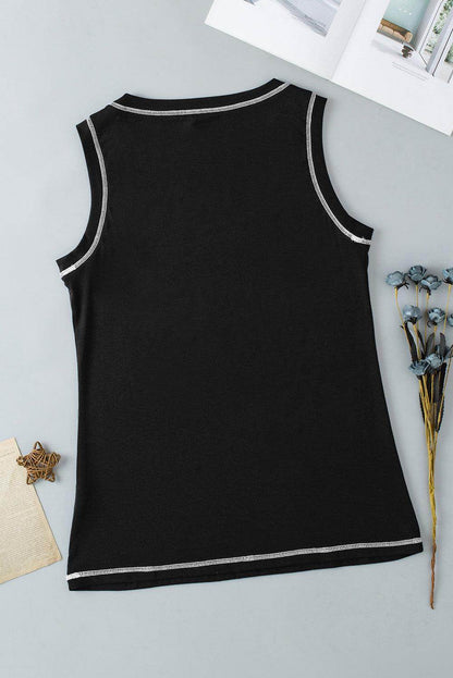 Rhinestone Smile Face Round Neck Tank Top for Women - Selvanelle