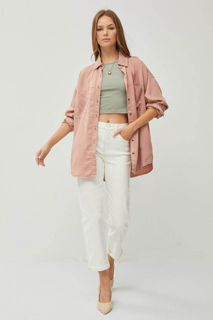 RISEN Full Size Button Up Long Sleeve Denim Shirt for Women - Selvanelle