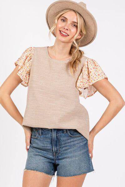 Ces Femme Round Neck Floral Short Sleeve Top for Women - Selvanelle