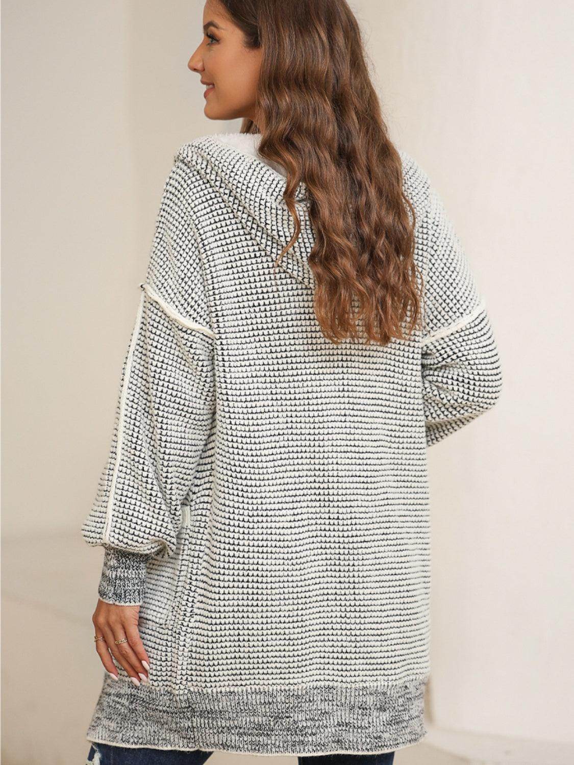 Open Front Hooded Winter Coat with Pockets for Women - Selvanelle