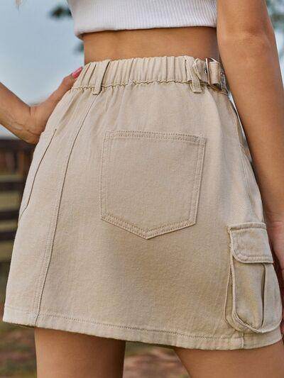 Adjustable Waist Denim Skirt with Pockets for Women - Selvanelle