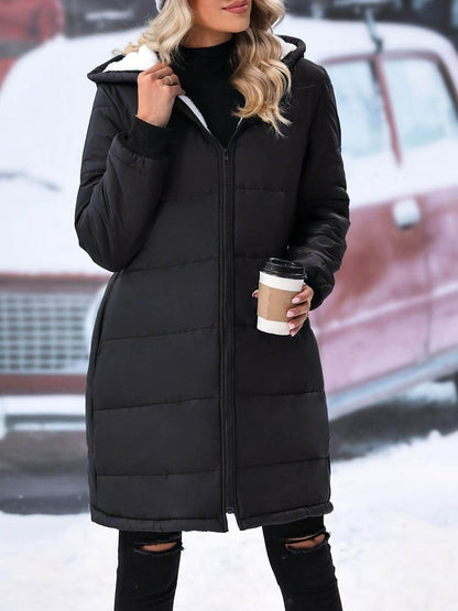 Plus Size Zip Up Hooded Winter Coat for Women - Selvanelle