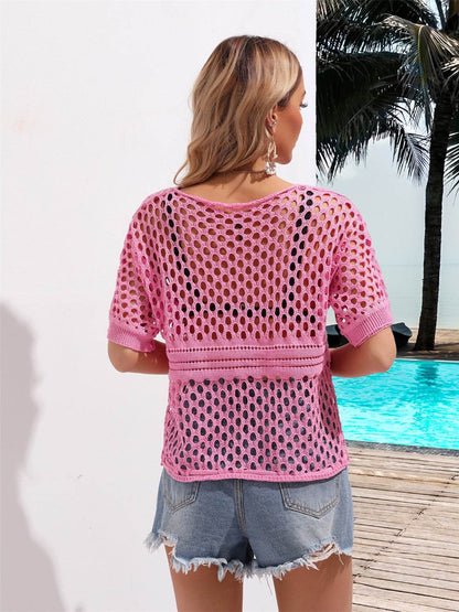 Angel Wings Cutout Round Neck Short Sleeve Cover Up - Selvanelle