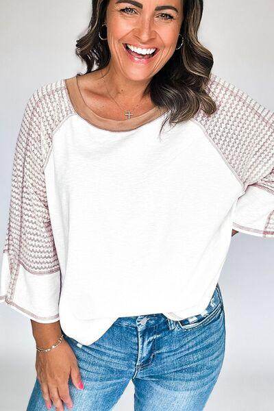 Striped Round Neck Raglan Sleeve Top for Casual Style - Selvanelle