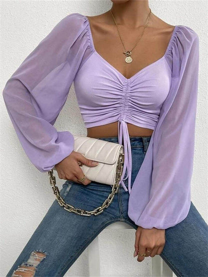 Drawstring Sweetheart Neck Cropped Top for Stylish Looks - Selvanelle