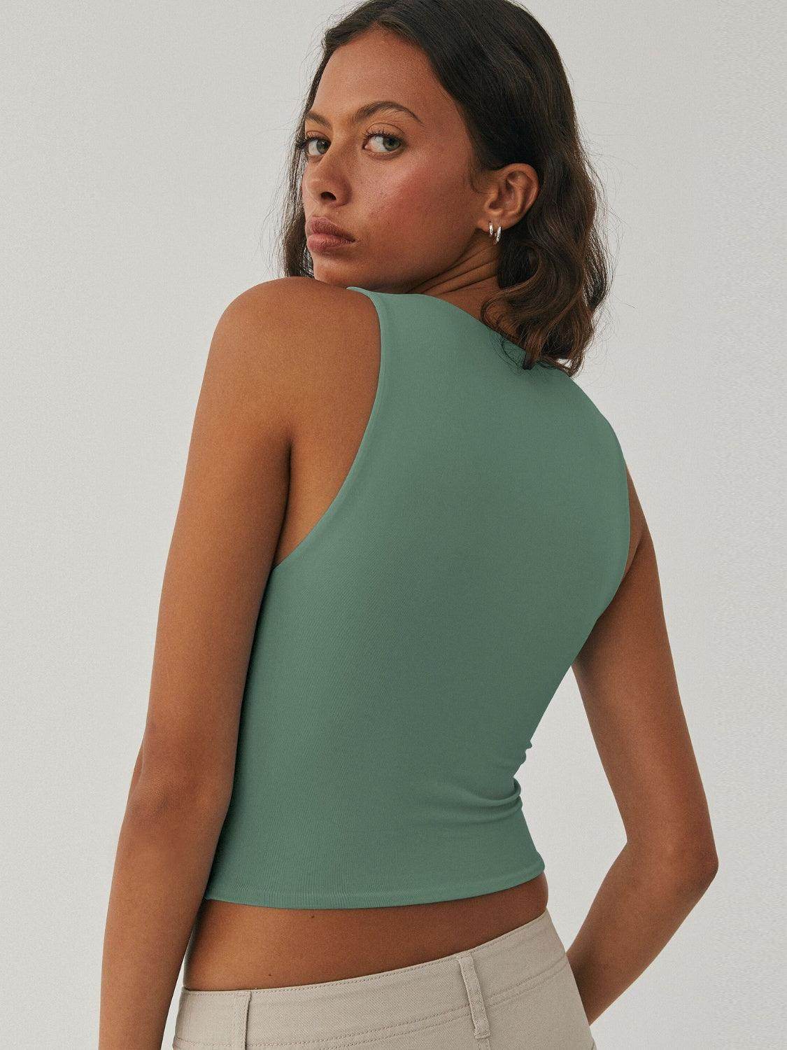 Round Neck Cropped Tank for Women in Soft Stretch Fabric - Selvanelle