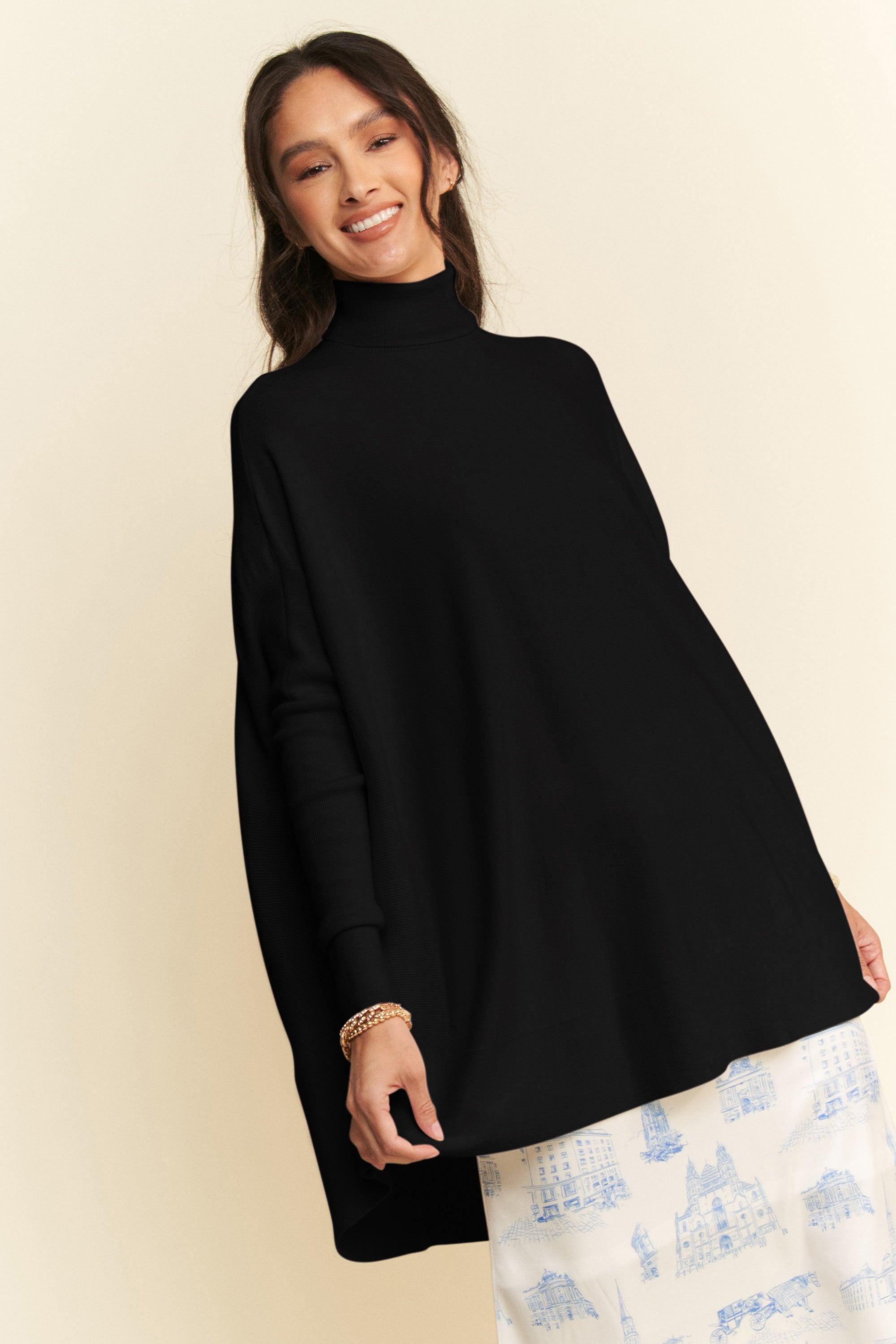 Davi & Dani High-Low Turtleneck Long Sleeve Knit Top for Women