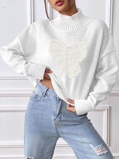 Bow Turtleneck Long Sleeve Sweater for Women Fashion - Selvanelle