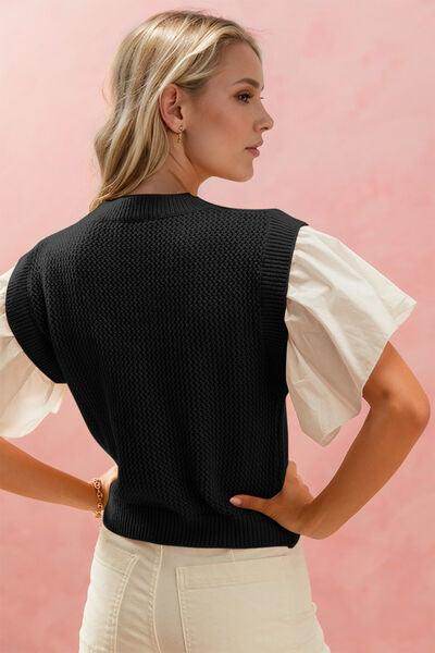 Oh Full Size Ruffled Round Neck Short Sleeve Sweater for Women - Selvanelle