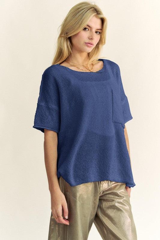 Davi & Dani High-Low Round Neck Knit Top for Women