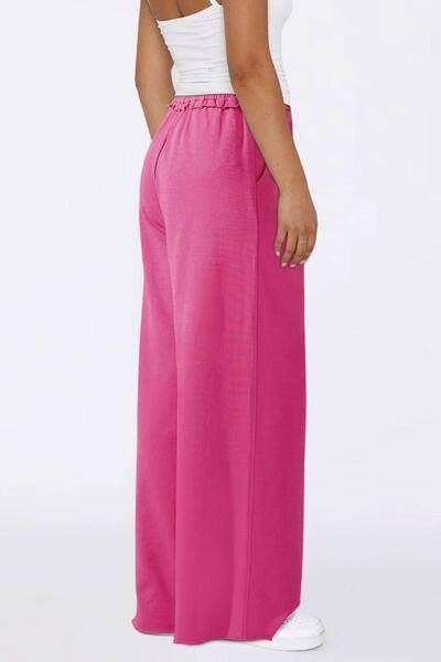 High Waist Wide Leg Pants with Pockets and Frill Detail - Selvanelle
