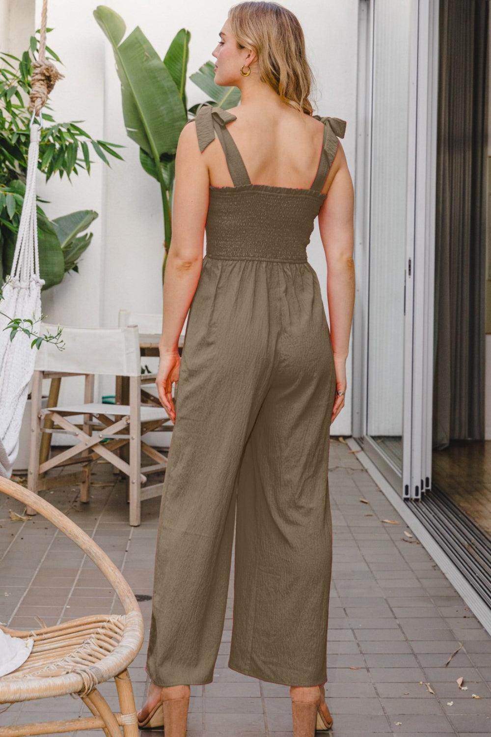 ODDI Full Size Bodice Smocked Sleeveless Jumpsuit for Women - Selvanelle