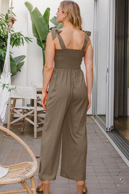 ODDI Full Size Bodice Smocked Sleeveless Jumpsuit for Women - Selvanelle