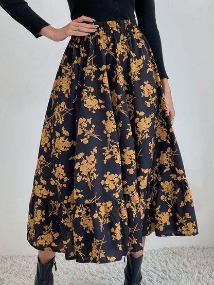 Stylish Printed Elastic Waist Midi Skirt for Everyday Wear - Selvanelle